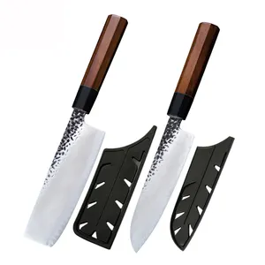 VG10 Damaszener Stahl 7 Zoll Santoku Nakiri scharfes japanisches Küchenmesser Hammerklinge handgefertigtes Damaszenmesser-Set