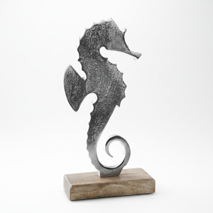 Design vintage de base en bois de mangue avec cheval de mer en aluminium sur le dessus dessus de table Foe avec corps en métal avec tailles 23 cm - Product Image 1