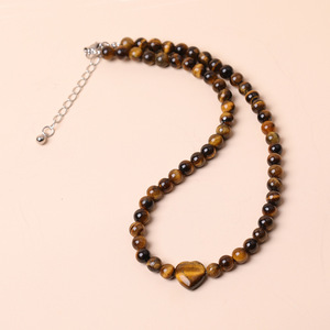 Natural Tiger Eye Heart Pendant Necklace & <b>Bracelet</b> Jewelry <b>Set</b> – Genuine Stone Chakra Reiki Gift for Women Men - Product Image 4