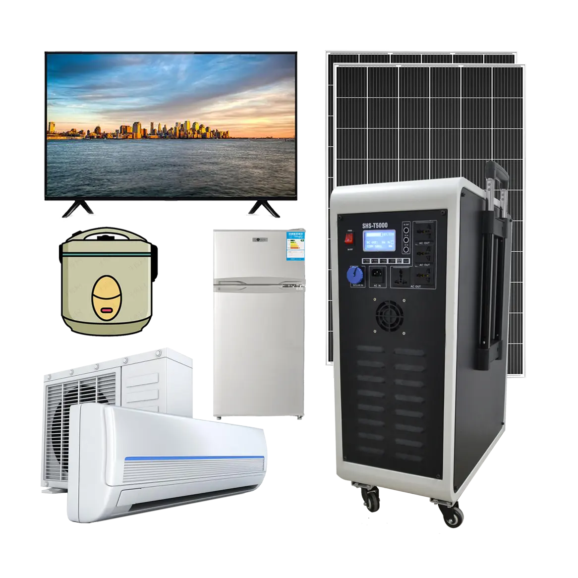 Direct Fabriek Prijs Push Hand Solar Portable Power Station 4000W 5000W Off-Grid Zonne-energie Systeem 4kw 5kw Thuis Generator