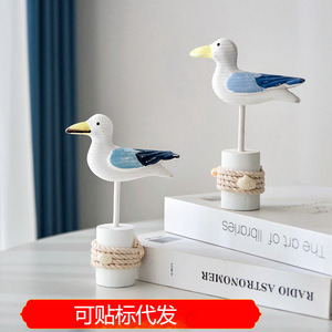 Figurina di Uccello Marino su Tronco d'Albero, Stile Mediterraneo, Decorazione per Mobile TV, Scrivania, Camera dei Bambini, Tema Oceano - Product Image 2