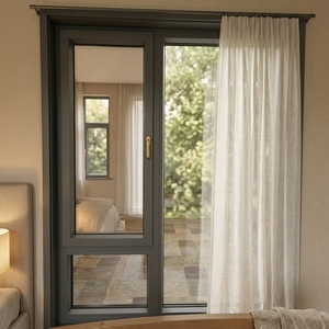 Fenêtre à battant moderne en bois, isolée thermiquement, avec revêtement en poudre fluorocarbonée, sur mesure, pour entrée de centre commercial, hall de supermarché, <span class=keywords><strong>façade</strong></span> extérieure - Product Image 1