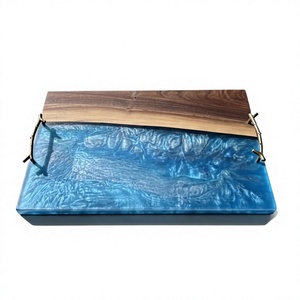 Elegant Natural Hardwood & <b>Epoxy</b> Resin Entertaining Tray with Heavy-Duty Metal Handles for Serving Drinks, Snacks & Appetizers - Product Image 1