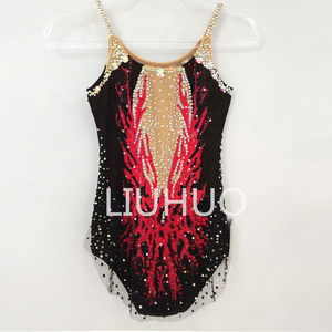 Liuhuo cô gái thể dục nhịp điệu leotards cô gái phụ nữ Màu đen và đỏ Spandex dancewear cạnh tranh unitards - Product Image 2