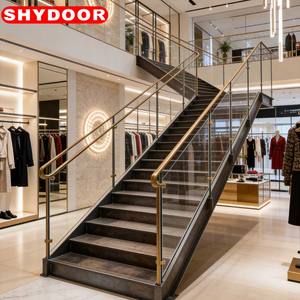 Rampe d'escalier sur mesure en <span class=keywords><strong>acier</strong></span> inoxydable et verre de style industriel pour villa et centre commercial - Product Image 1