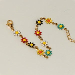 Boho Colorful Daisy <b>Flower</b> Enamel Bracelet 18K Gold Plated Stainless Steel <b>Sweet</b> Floral Bracelet For Women - Product Image 2
