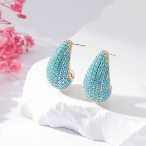 Fashion Teardrop Stud Earrings Micro Pave Zirconia <b>Pink</b> Sky Blue Navy Green Women's Jewelry Gift Spring 2024 Yiwu - Product Image 2