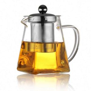 Square High Borosilicate Glass Teapot Stainless Steel Lid <b>Infuser</b> Mouth Blown Hand Made TOP Grade Multi-Capacity Eco-Friendly - Product Image 1