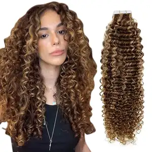 Grosir Deep Curly Invisible Remy Ekstensi Rambut Manusia Pita Keriting Dalam Ekstensi Rambut Pita Gelombang Alami Dalam Ekstensi Rambut