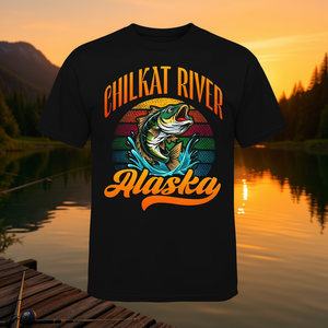 CHILKAT RIVER ALASKA T-shirt rétro Sunset pour la pêche, un accessoire élégant - Product Image 3