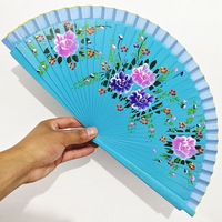 Éventail à main personnalisé avec logo, en bois de couleur unie, style classique espagnol, peint, portable, vente en gros