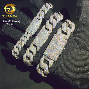 Mosaik-Fassung 12 15 18mm Sterling Silber 925 VVS Moissanit Diamant Hip Hop Cuban <span class=keywords><strong>Link</strong></span> Kette Moissanit Armband - Product Image 5