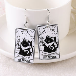 1 par de pendientes de gota, tarjeta de <span class=keywords><strong>Tarot</strong></span> en blanco <span class=keywords><strong>y</strong></span> negro, Luna, <span class=keywords><strong>estrella</strong></span> <span class=keywords><strong>y</strong></span> los amantes, artesanías de adivinación, regalo de joyería de moda - Product Image 5