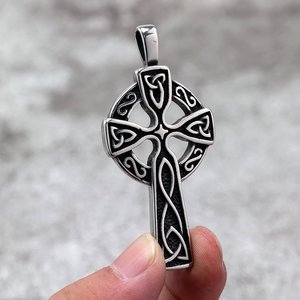 yunnique Nordic Retro Stainless Steel Men's <b>Cross</b> Pendant Necklace With Celtic Knot Design Gift Jewelry - Product Image 2