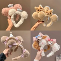 Bandeau en tissu pelucheux fait main avec oreilles d'ours mignonnes, nœud papillon mignon, chapeau d'anniversaire pour filles, Yiwu, pour prendre des photos, se laver le visage, se maquiller, coiffer les cheveux