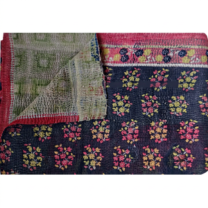 100% Cotton Hand Embroidered One Of Kind Kantha Cotton Sari <b>Patchwork</b> Vintage <b>Throw</b> - Product Image 1