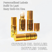 Flacons d'huile pour cuticules Conteneur Applicateur à bille roulante Étiquettes personnalisées professionnelles 10ML Bouteille en plastique acrylique dorée à bille roulante cosmétique