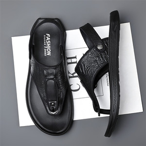 Nouvelles tongs plates en <span class=keywords><strong>cuir</strong></span> véritable pour <span class=keywords><strong>hommes</strong></span>, <span class=keywords><strong>sandales</strong></span> d'été, vente chaude à Dubaï, 38-44, design tendance, tongs, pantoufles, extérieur - Product Image 5