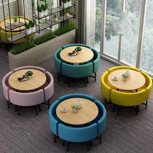 Moderne ronde eettafel en stoelenset van bamboe voor 4 personen, eetkamermeubilair voor thuis - Product Image 5