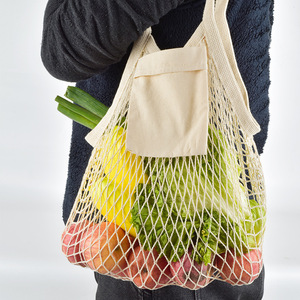Fourre-tout d'épicerie portable et réutilisable en coton biologique écologique, sac à provisions en filet pliable en maille - Product Image 3