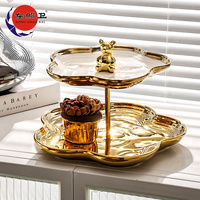 Ensemble de présentoirs à desserts de luxe pour fêtes, présentoir à cupcakes, plateau de présentation, ours mignon, acier inoxydable, fleur dorée, ensemble de 3 étages