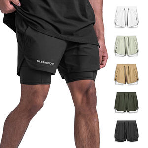 Wholesale Blank 100% Polyester Sporty <b>Mid</b> Waist Breathable 5 Inch Custom Gym Double <b>Layer</b> Men's Drawstring Shorts OEM Service - Product Image 3