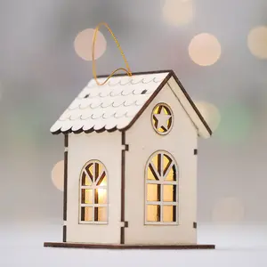Petite maison en bois lumineuse, ornement d'arbre de noël, lampe Led, décoration scintillante, Design de cloche, wapiti, Mini maison en bois