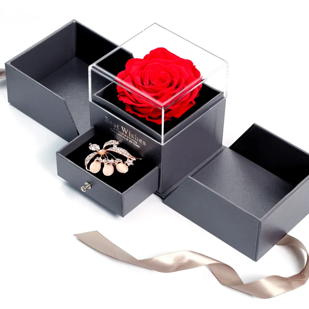 Regalo del Día de San Valentín 2023, flores naturales eternas de larga duración, rosas preservadas rojas de 5-6cm en caja