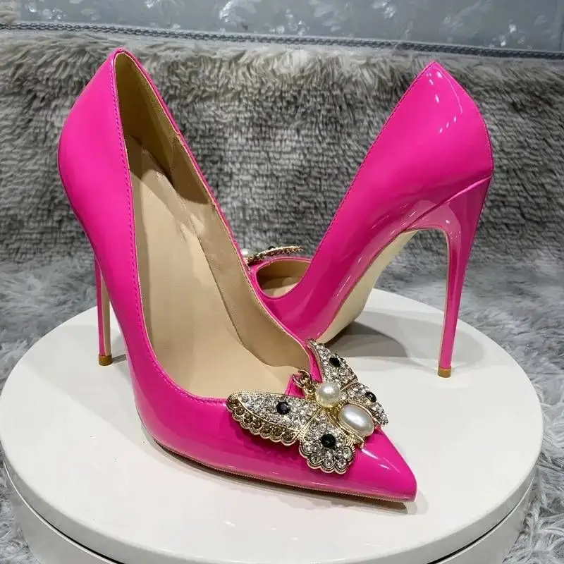 Sepatu hak tinggi perempuan cantik seksi sepatu kristal pompa kupu-kupu wanita kualitas tinggi mewah