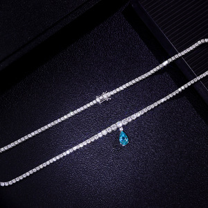 Elegante Collana con Pendente a Goccia Blu Scuro in Diamante Sintetico, Romantica Collana Tennis in Oro 18k 14k con Diamanti Coltivati in Laboratorio da Donna - Product Image 4