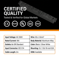 PDU verticale 0U Israël, unité de distribution d'alimentation en aluminium 16A 250V pour montage en rack de serveur haute densité et gain de place