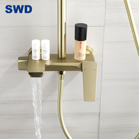 Robinet de salle de bain en laiton, effet pluie, or brossé, ensemble de robinets de santé, robinet de bain, mélangeur de douche, système de pluie, ensemble de douche doré