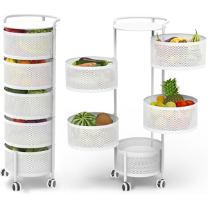 Hot Sale 5-Layer Rotating Modern Eco-Friendly Fruit Basket <b>Kitchen</b> <b>Storage</b> Metal Pantry Baskets with Wheels - Product Image 1
