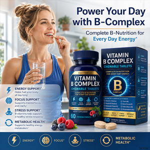 Suplemento Masticable con Sabor a Bayas y Complejo <span class=keywords><strong>B</strong></span>, Vitaminas <span class=keywords><strong>B</strong></span> Activas para Reparar el Cabello y Rejuvenecer la Piel, Apoyo Nutricional, Venta al Por Mayor - Product Image 1