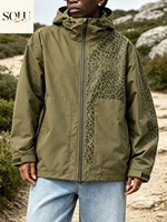 Blouson bomber à capuche pour homme SOLU, imprimé léopard, coupe-vent, manteau décontracté d'hiver, 100% polyester, coupe ample, sports de plein air