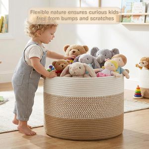 Cesto Decorativo Redondo Moderno de Corda de Algodão Artfeel <span class=keywords><strong>70L</strong></span> para Sala de Estar, Quarto de Bebê, Lavanderia e Caixa de Brinquedos (Marrom) - Product Image 3