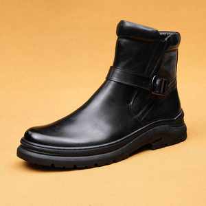 Nouvelles Bottes Chelsea Homme 2025 à Bout Pointu en Cuir Véritable Brillant Style Britannique Automne Hiver Décontracté Habillé Respirant - Product Image 1