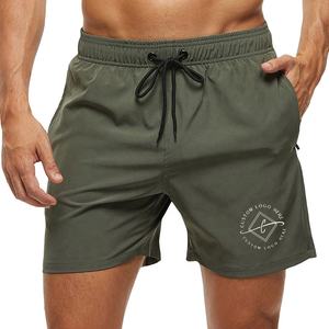 Pantalones cortos deportivos con bolsillo y cremallera en la cintura elástica para entrenamiento personalizado, ropa deportiva para correr, pantalones cortos de gimnasio para hombre en blanco con forro de malla - Product Image 2