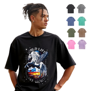 SHENGSHI 320 gramos fábrica OEM calidad lavado pesado camiseta de gran tamaño para hombres gráfico Ropa De Hombre camisetas personalizadas Ropa De Hombre - Product Image 1