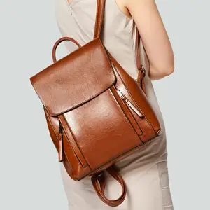 Genuine Leather women's 2023 bag fashion oil wax cowhide bag high-end lady backpack