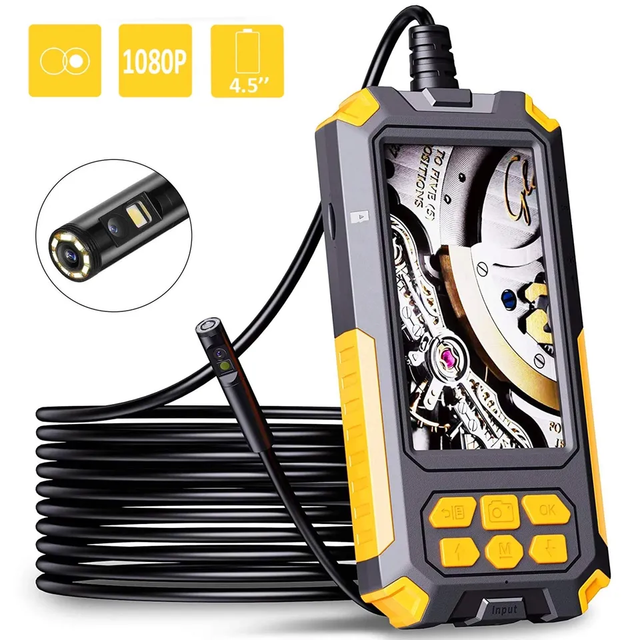 P50 Industrial Endoscope with 8mm Dual Camera 4.5 Inch Screen 10m Hard Cable Inspection Tool For Pipe and Equipment Checking