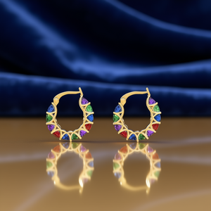 Orecchini a Cerchio E3638 Placcati Oro con Gemme Multicolore, Design Geometrico, Stile Trendy per Uso Quotidiano Femminile - Product Image 2