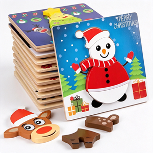Ensemble de puzzles en bois sur le thème de Noël, Père Noël, bonhomme de neige, renne, arbre, jouet éducatif <span class=keywords><strong>Montessori</strong></span>, cadeau pour les enfants de 5 à 7 ans - Product Image 1