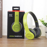 Headphone BT nirkabel P47 Headset Gaming lipat dengan mikrofon, gigi biru di telinga