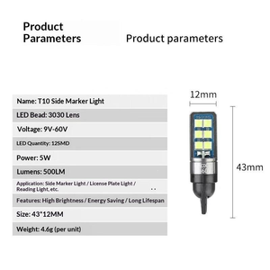 Feux de positionnement LED pour voiture T10 T15 3030 12SMD, feux de recul haute luminosité, feux de plaque d'immatriculation, lampes de marquage LED 5W 500LM - Product Image 5