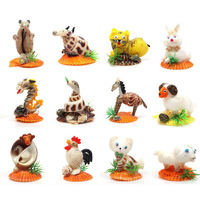 Nouveauté : Lot de 12 animaux du zodiaque chinois (tortue, souris, coquille de conque) – Cadeaux, artisanat, souvenirs touristiques en gros