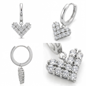 Pendientes de Aro de Plata 925 con Moissanita en Forma de Corazón, Pendientes de Botón con Forma de Corazón, Joyería con Engaste de Garra Bañada en Rodio para Mujer - Product Image 4