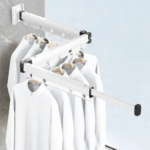 Gấp quần áo móc có thể thu vào treo tường khô giá nhôm treo tường giá đa chức năng sấy giá