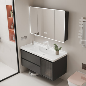 Muebles de Baño Minimalistas en Color Blanco Crema, 2 Cajones, 1 Puerta con Espejo Inteligente con Sensor Táctil - Product Image 6