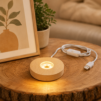 Lampe de nuit intelligente pour enfants 3D LED, base en bois, lumière ambiante de chambre à coucher, lumière blanche chaude à intensité variable